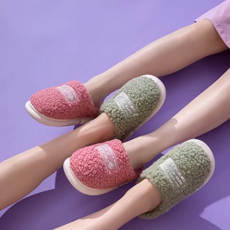 Cotton slippers female winter home warm simple indoor household mute soft bottom month plush slippers male winter