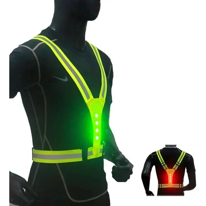 Safety Reflective Vest LED Running Light Adjustable Cycling Vest 4X1.5cm Outdoor Night Warning Work Fishing Sports Vest