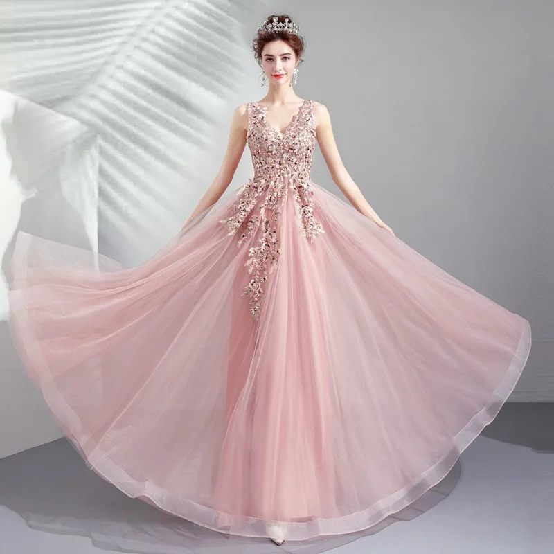 Robe de soiree Sexy Rosa V-ausschnitt Perlen Lange Elegante kleider Meerjungfrau Abendkleider Vestido de festa Prom kleider Party kleider