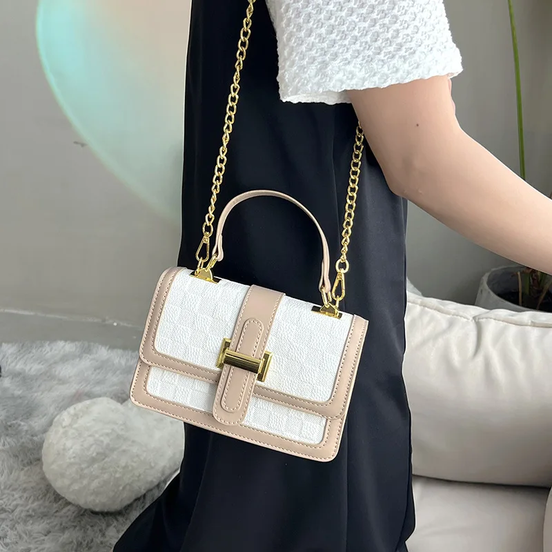 QUEENSHOW High Quality New Women Bags Leather Vintage Chain Single Shoulder Bag Designer Messenger Bag Purses and Handbags Luxe