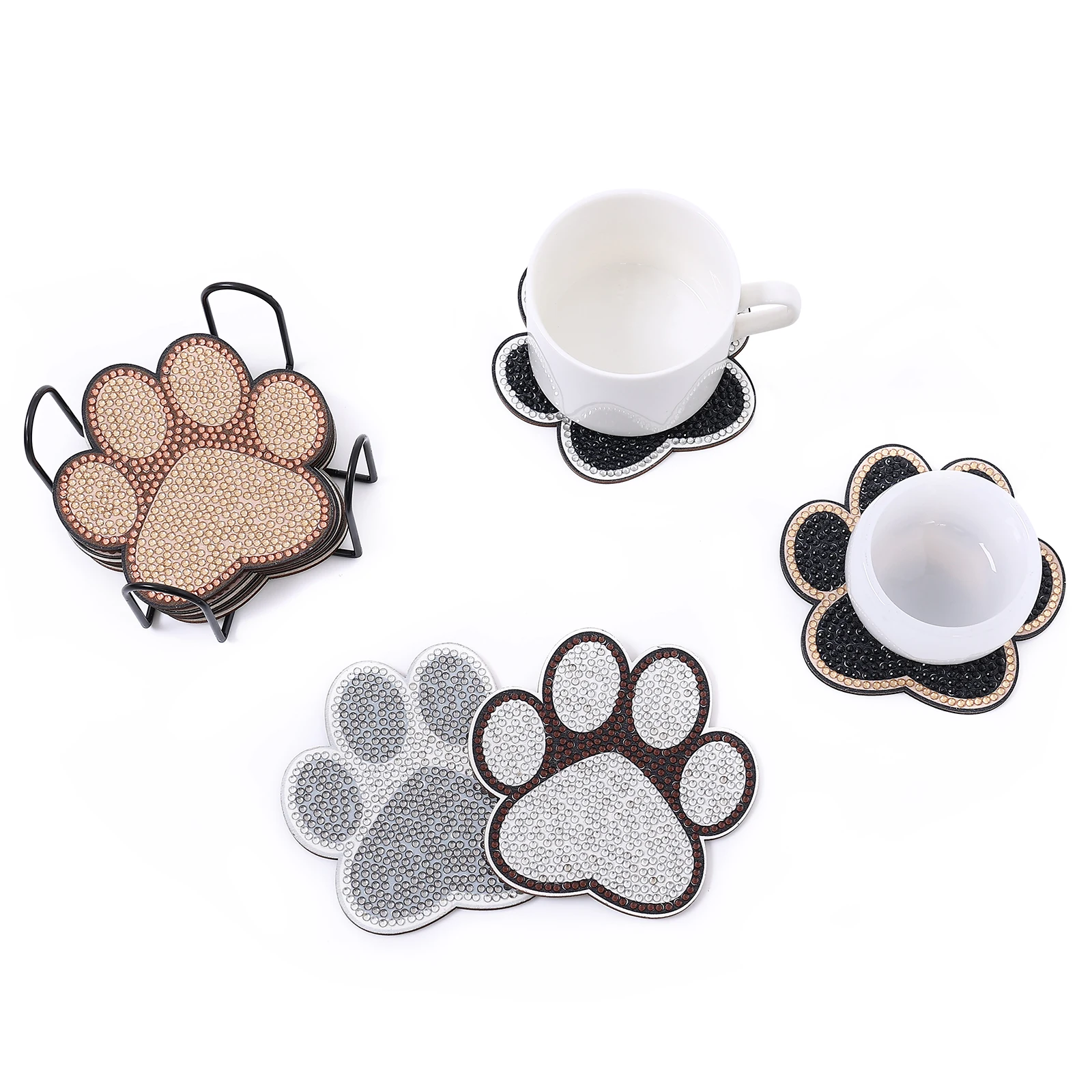 10 pz/set fai da te zampa di cane pittura diamante sottobicchieri zampa stampa diamante arte sottobicchieri con supporto antiscivolo tovaglietta per