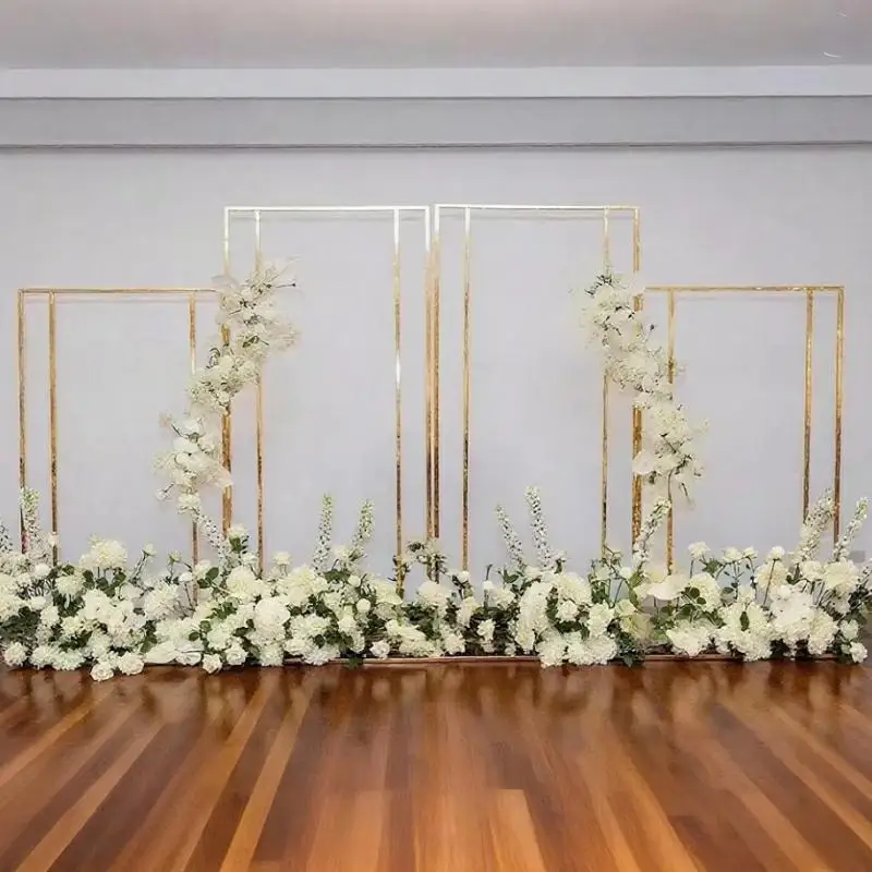 

Luxury Wedding Party Backdrops Frame Party Welcome Sign Banner Flower Arch Stage Home Wall Decoration Props Metal Stand 4pcs