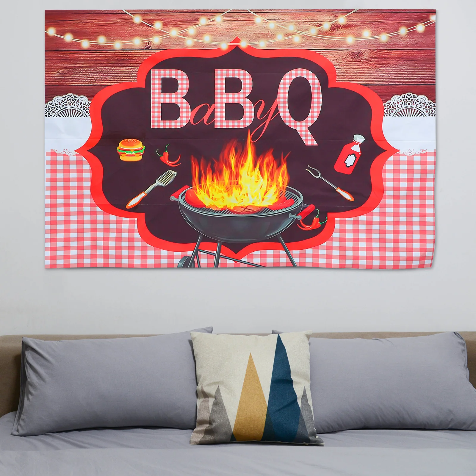 

Barbecue Background Cloth High-Quality Fabric Moderate Thickness Reusable Cartoon Printed Hanging Cloth For Party Wall