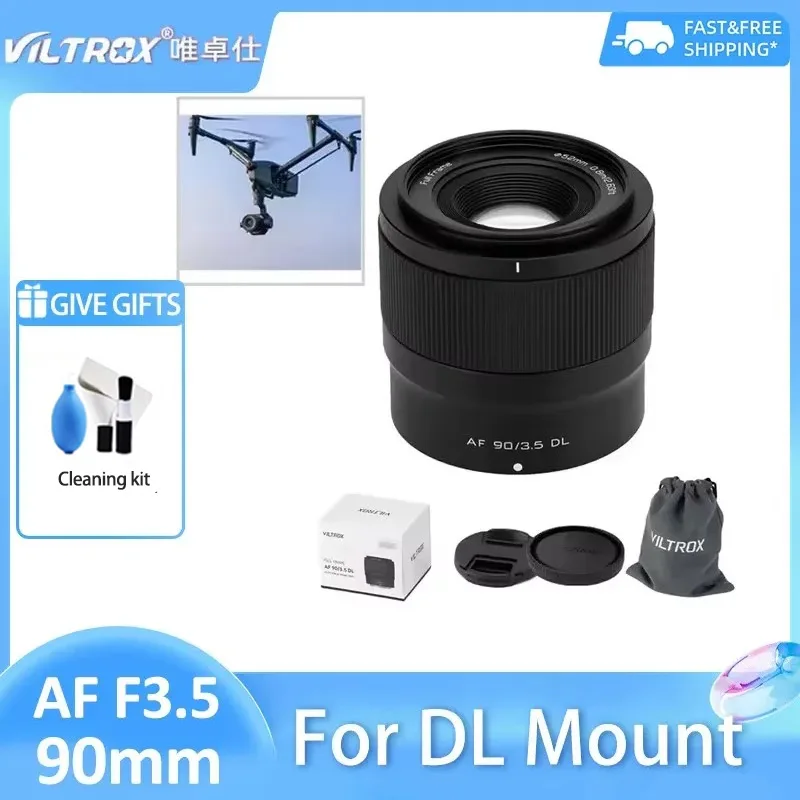 

Объектив Viltrox 90mm F3.5 с автофокусом для полнокадровых камер, совместимый с креплением DL, с бесшумным мотором STM для DJI Inspire 3, Ronin 4D и камер.