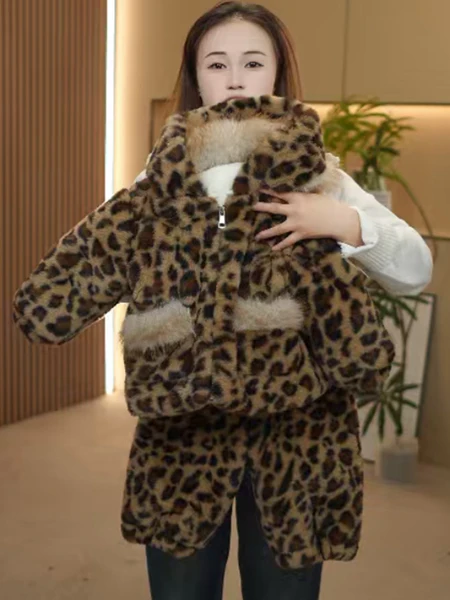 

Зимний свитер с леопардовым принтом на подкладке для девочек, комплект из двух предметов, модный комплект детской одежды для детей