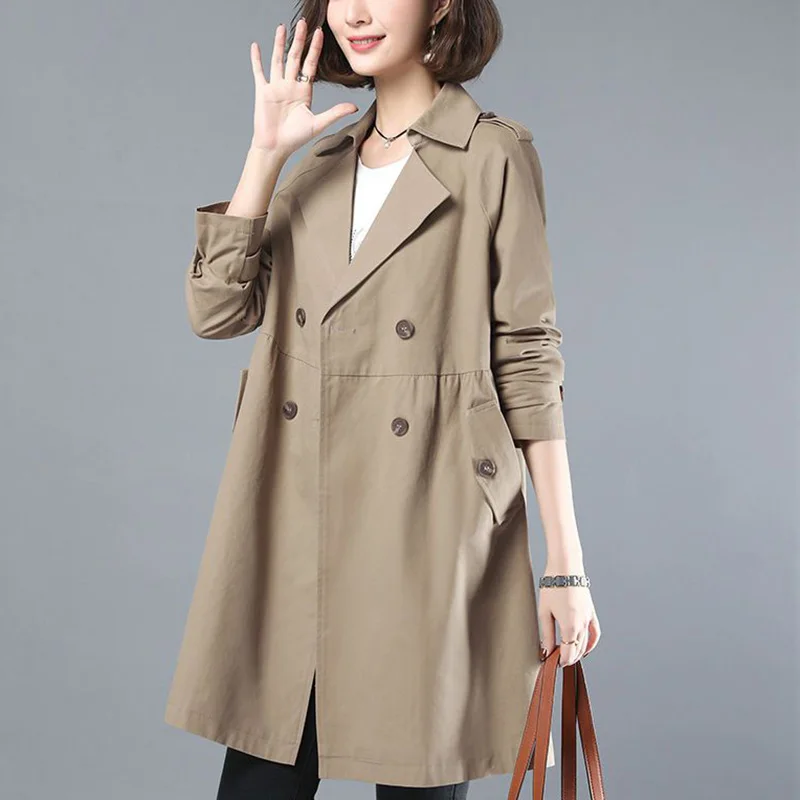 Fashion Loose Button Spliced Pockets All-match Trench Women's Clothing 2023 Autumn New Casual Tops Solid Color Commute Coats