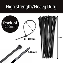 200 PCS Zip Ties, Black/White 50lb Tensile Strength, UV Resistant Cable Ties, Premium Self-locking Plastic Ties for Indoor