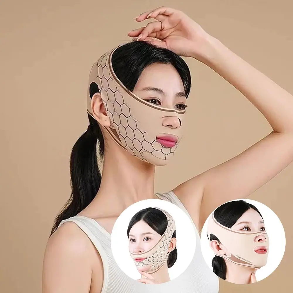 Mascarilla para esculpir la cara ajustable, transpirable, en forma de V, moldeador de línea en V, cinturón de ajuste de Estiramiento facial refrescante reutilizable