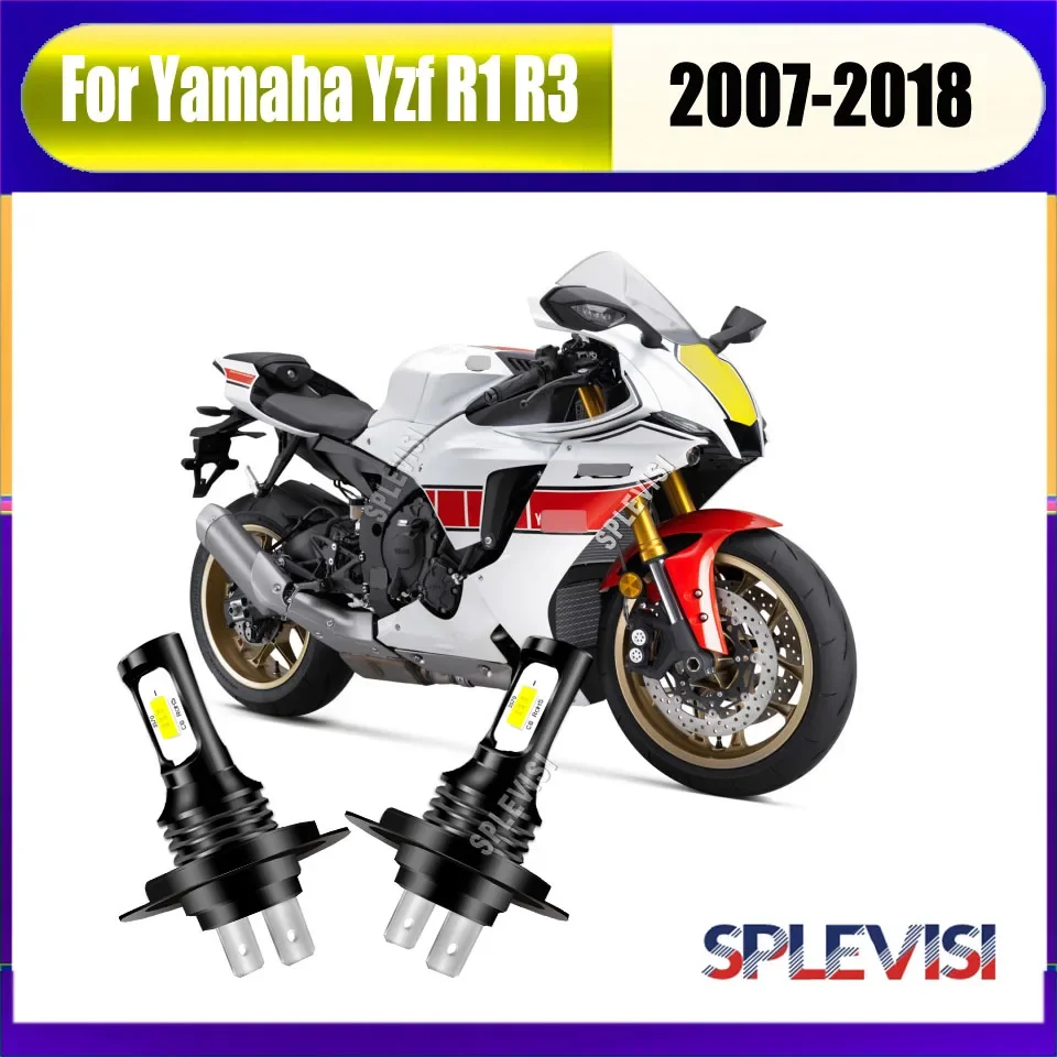 LED H7 White Headlight - ensures a lifespan up to 50,000 hours For Yamaha Yzf R1 R3 2007 2008 2009 2010 2011 2012 2013 2014-2018