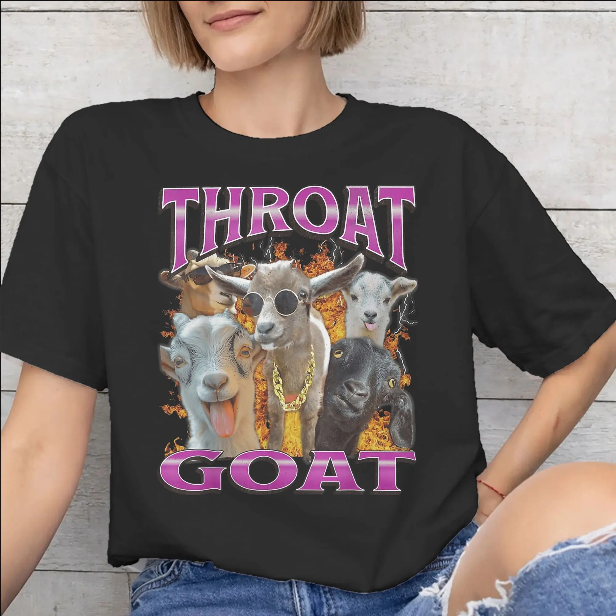 Men Women Printed Throat Goat Funny Adult Humor  T Shirt Tee Cotton  T-shirts Clothes