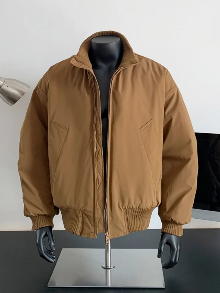 

Мужская зимняя утепленная хлопковая куртка-бомбер в американском повседневном стиле с длинными рукавами на молнии, теплая верхняя одежда