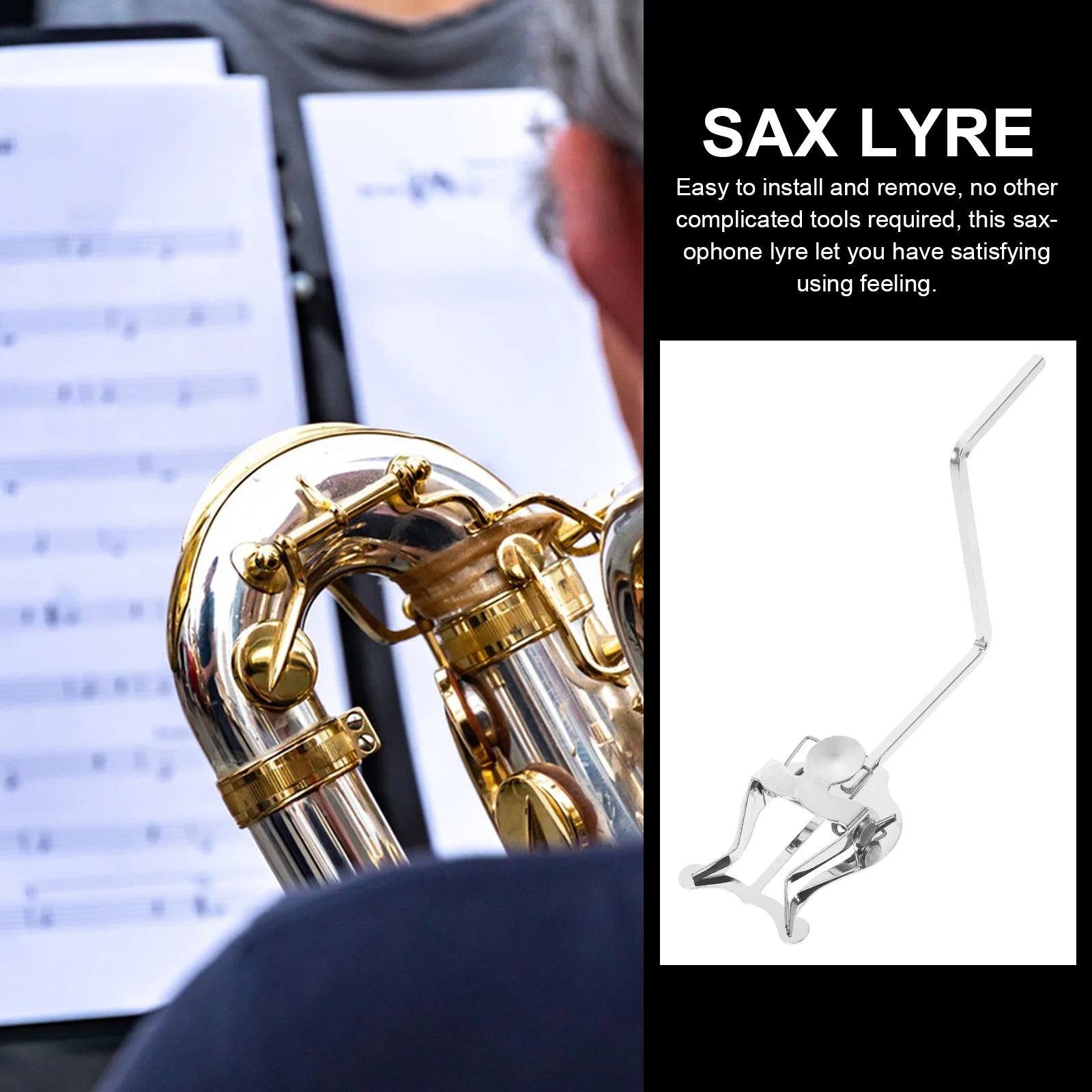 

Saxophone Lyre Score Clip Sheet Music Holder Instrument Accessories Durable Compact Storage Silver Color Easy Install Remove