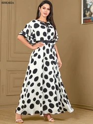 Sisikakia Fashion Polka Dot Ruffles Sleeve Long Dress With Belt For Arab Woman A-line Muslim Moroccan Elegant Casual Abayas 2024