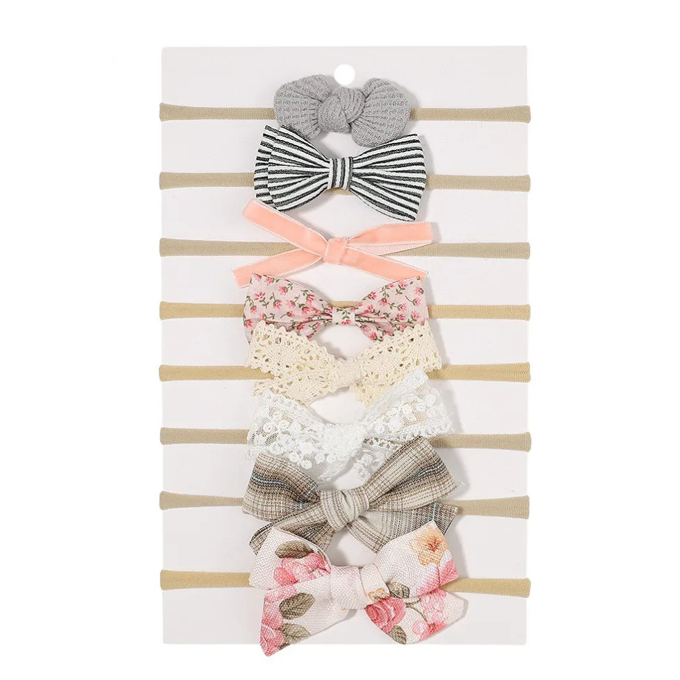 8-teiliges Set Baumwoll-Haarbänder mit Schleife für Babymädchen, Blumen- und Leopardenmuster, Süße Nylon-Haarbänder für Neugeborene, Haaraccessoires