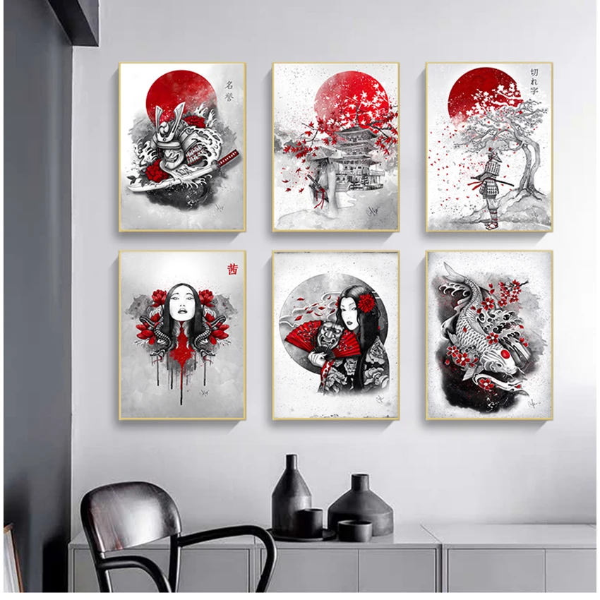 Painting Wall Pictures For Living Room Poster Prints Hot Japanese Zen Ink Bonsa Bushido Samurai Kanji Canvas Art Oil