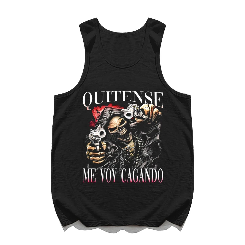 Grappige Schedel Print Mannen Tank Top Outdoor Fitness Sport T-shirt Zomer Gym Tee Casual Mouwloos Shirt Mode Ademend Man Vest