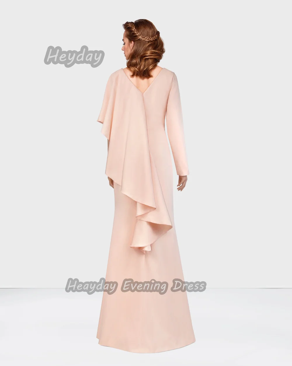 Heyday-vestido de fiesta con cuello en V para mujer, prenda Sexy de manga larga con volantes, de crepé recto, elegante hasta el suelo, de lujo, 2024