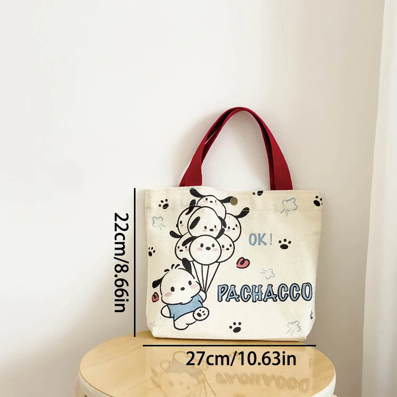 Sanrio Cartoon Canvas Bag Pochacco Kuromi Portable Handbag Kawaii Melody Large Capacity Women Shopping Bags Storage Bag