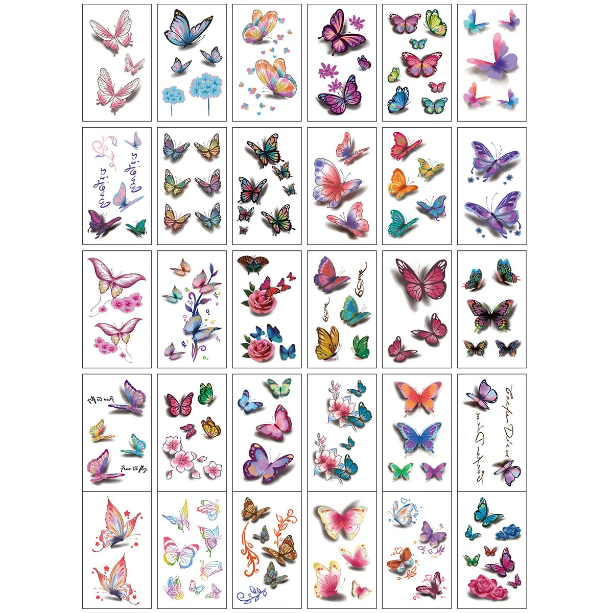 30 Sheets 3D Texture Waterproof Colorful Butterfly Temporary Tattoo Stickers