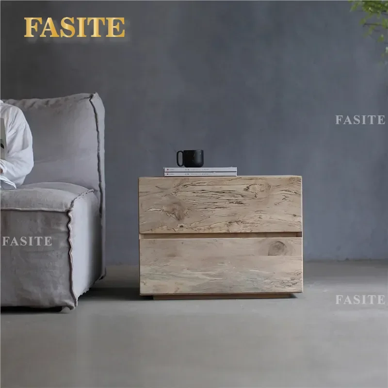 For Italian Minimalist Nordic White Oak Solid Wood Bedside Table Modern Art Nightstand Bedroom Furniture Decor