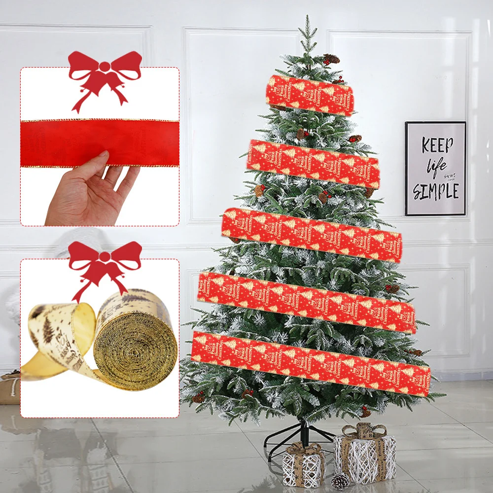 2M/Roll Christmas Ribbons Gold Red Wire Edge for DIY Xmas Tree Decoration Gift Wrapping Wreath Bows New Year Party Crafts Decor