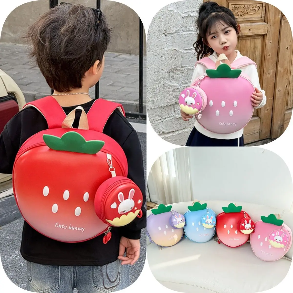Strawberry Pattern Backpack for Girls Kids Children SchoolBag Cute Cartoon School Bag Kindergarten Preschool Baby Kids' Bags
