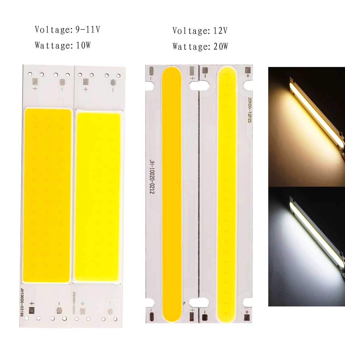 100x20mm Ultra Bright COB LED Strip Bulb 10W DC 9-11V / 6-7V Lamp Warm Pure White for DIY 15CM LED Bar Light Source