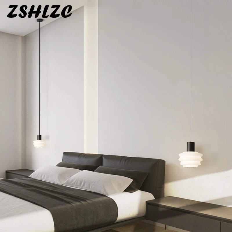 Nordic LED Bedroom Small Chandelier Modern Gold Black White Bedside Pendant Lights for Dining Room Restaurant Bar Decor Hanging