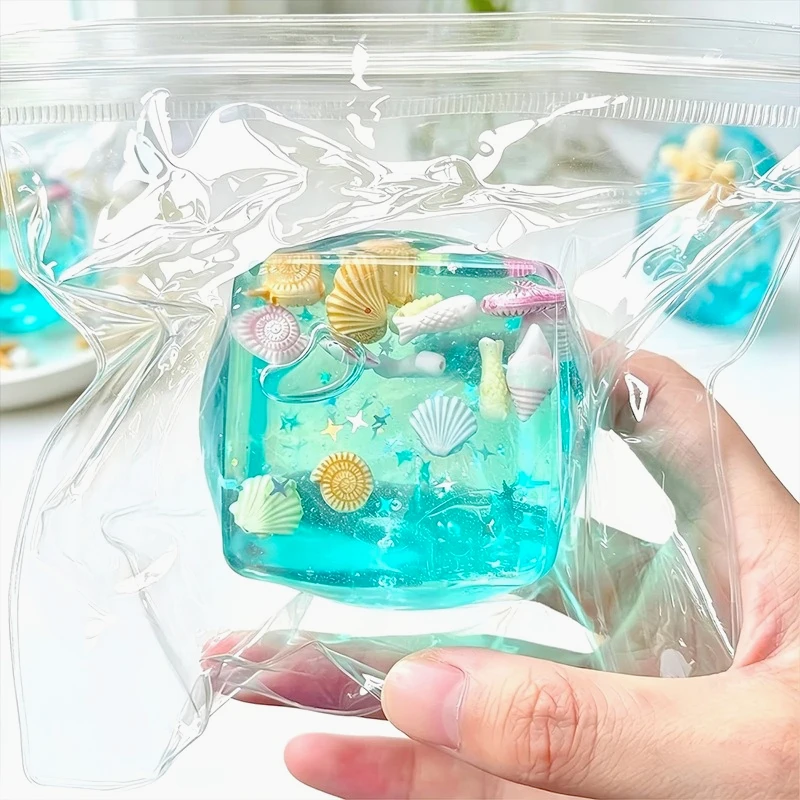 Squishy Ocean Shells Cube Stress Balls Squeeze Toy Transparent Maltose Cubes Fidget Toy  Sensory Stress Relief Fidget Toy