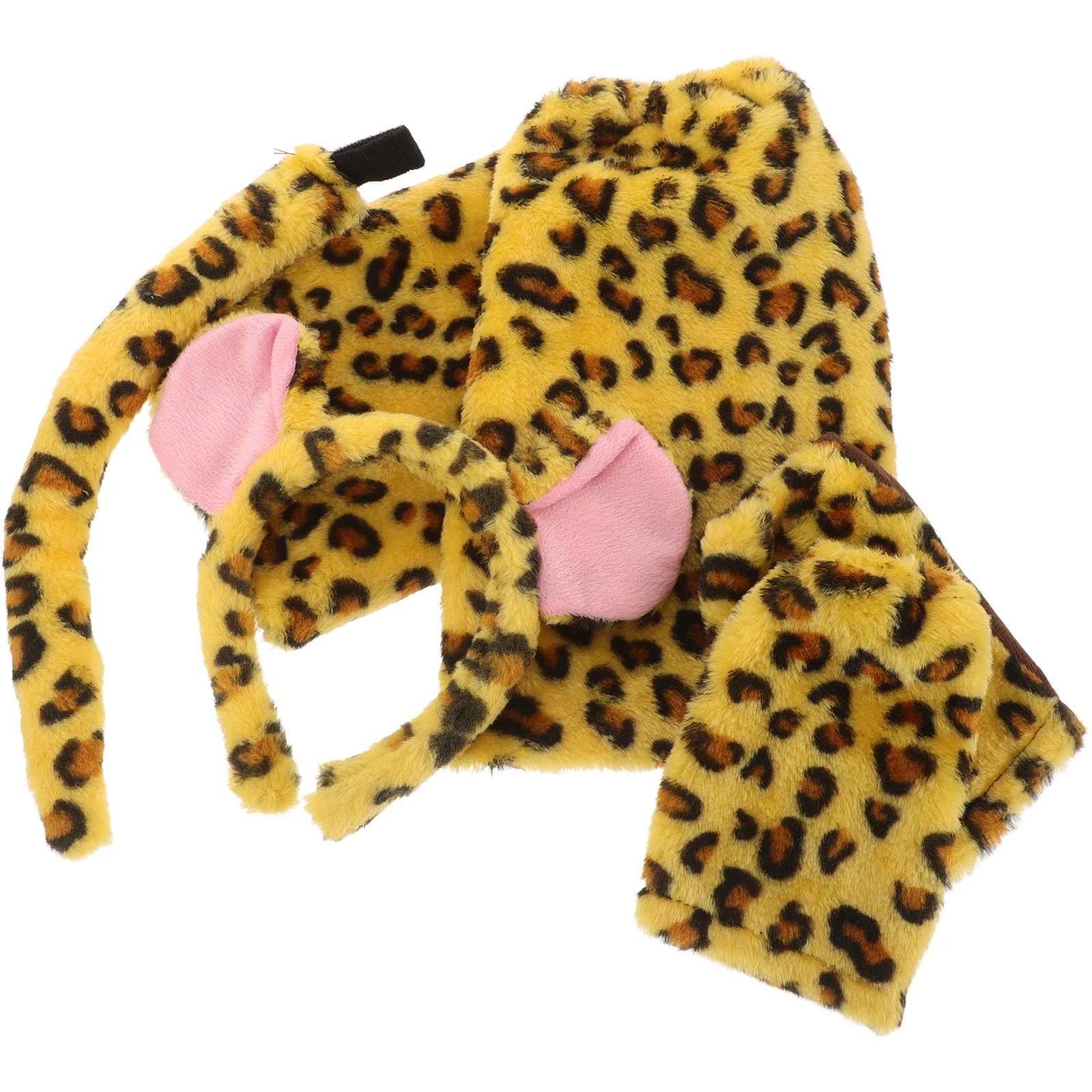 

1 set Cheetah Costume Set Kids Animal Tail Headband Ears Cosplay Party Prop Soft Fabric Halloween