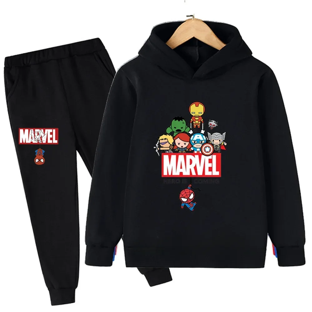 Marvel Spiderman Print Children Hoodie+Pants 2pcs Suit Spring Autumn Winter Kids Boy Girl Clothing Sweatshirt Sports Casual Set