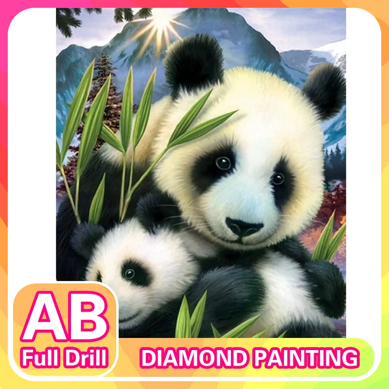 

RUOPOTY Diamond Painting Animal Full Round AB Mosaic Panda Cartoon 5D DIY Embroidery Complete Kit Home Decoration