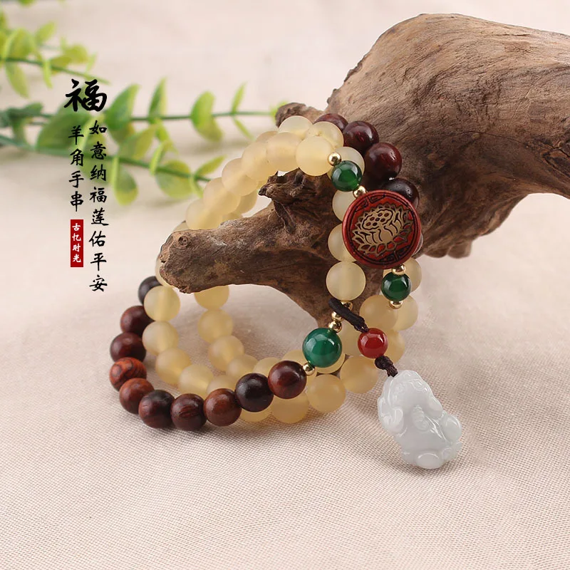 DIY accessories Live supply National style Xizang fidelity croissant beads bracelet female Pixiu lotus multi-circle Buddha chain