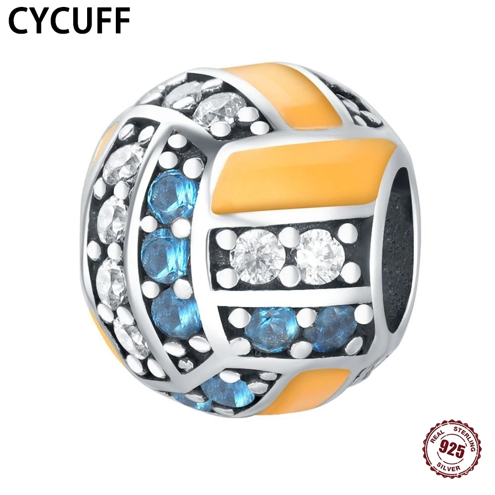 

CYCUFF настоящие подвески из стерлингового серебра 925, новые волейбольные спортивные бусины, подходят для оригинального изысканного браслета, изготовления ювелирных изделий своими руками, женский подарок