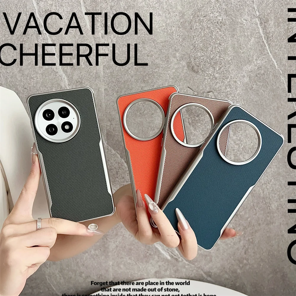 حافظة لهاتف Oneplus 13 أنيقة وبسيطة ذات نسيج ماسي وغطاء جلدي صديق للبشرة لهاتف Oneplus13 ممتص للصدمات Funda