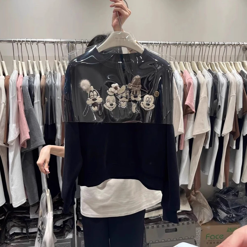 

plus Size Women's Diamond Embroidered Lettered Fleece Cartoon Short Sleeve Long Sleeve Streetwear Fashion Sweatshirt