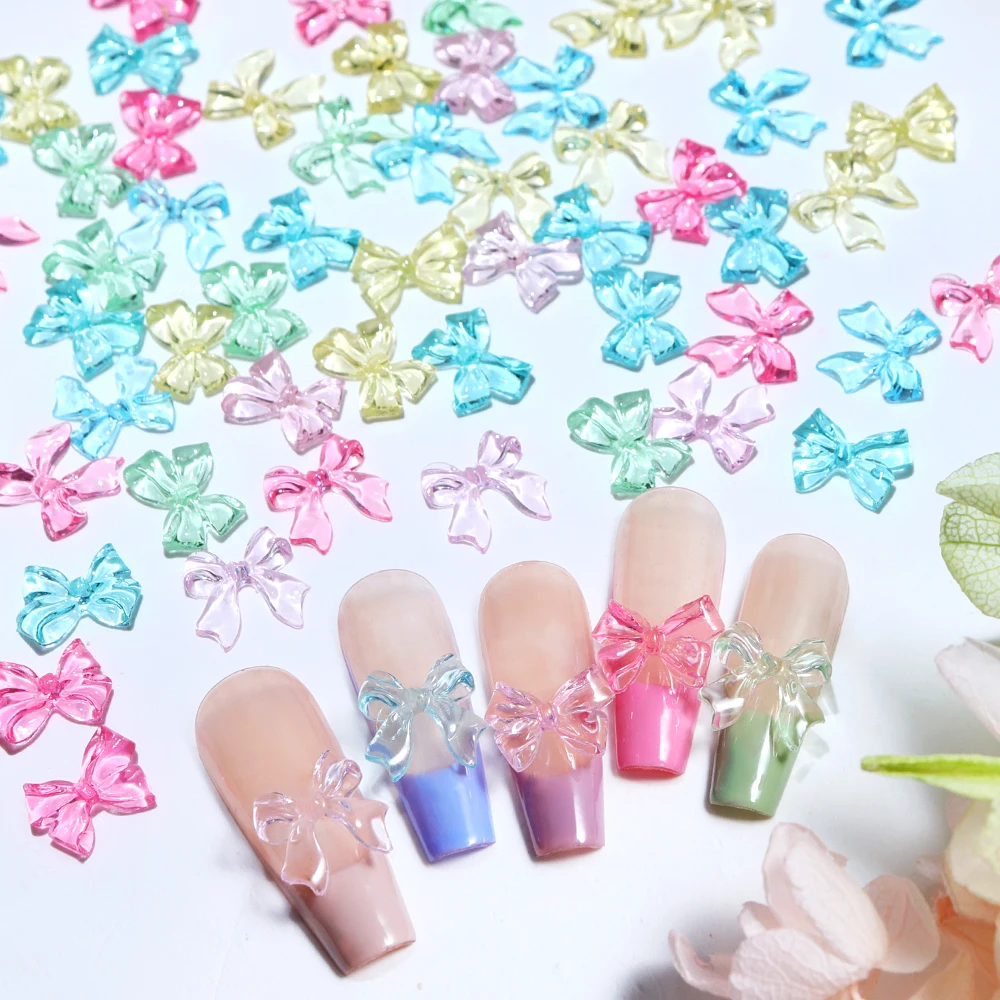 50pcs 지우기 활 네일 아트 매력 3D 리본 활 혼합 짧은 나비 넥타이 DIY 매니큐어에 대 한 다목적 요정 스타일 네일 액세서리
