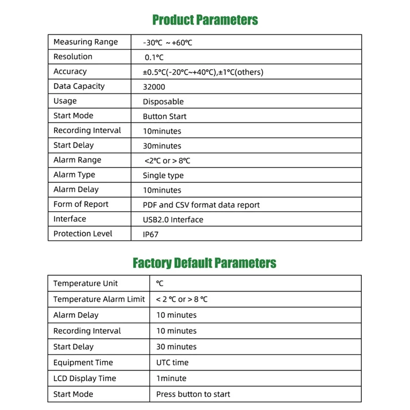Digital Display USB Temperature Data Logger 32000 Point Capacity Disposable Temperature Recorder PDF Report Recorder