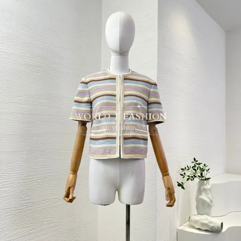 

Women's High Quality Multi Colors Striped Print Short Sleeve Blouse Tops 2025 New