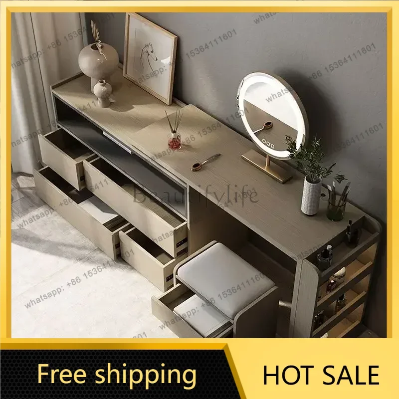 LDItalian Desk Organizer Bedroom Dressing Table Mirror Bedside Modern Wood Makeup Table Storage Vanitys  Furniture