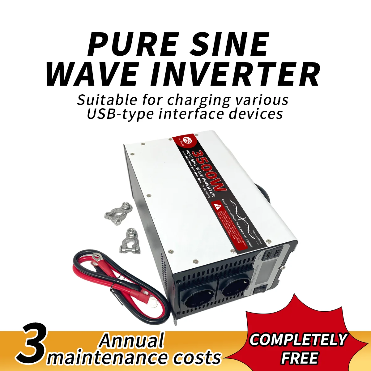 3500W Pure Sine Wave Power Inverter Digital Screen USB Interface - Portable Emergency Backup for Home Lighting Outdoor Camping