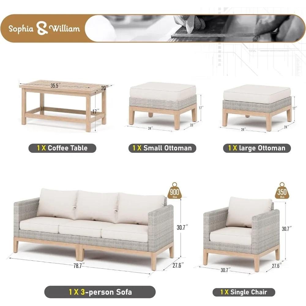 أطقم أثاث الفناء الخارجي من صوفيا آند ويليام، مجموعة محادثة فناء مناسبة لجميع الأحوال الجوية مكونة من 5 قطع، أريكة من الخيزران عالي الظهر #3