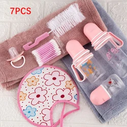 7PCS Baby Bottle Set With 3 Baby Bottles, Baby Swabs, Bib, Pacifier And Bottle Brush