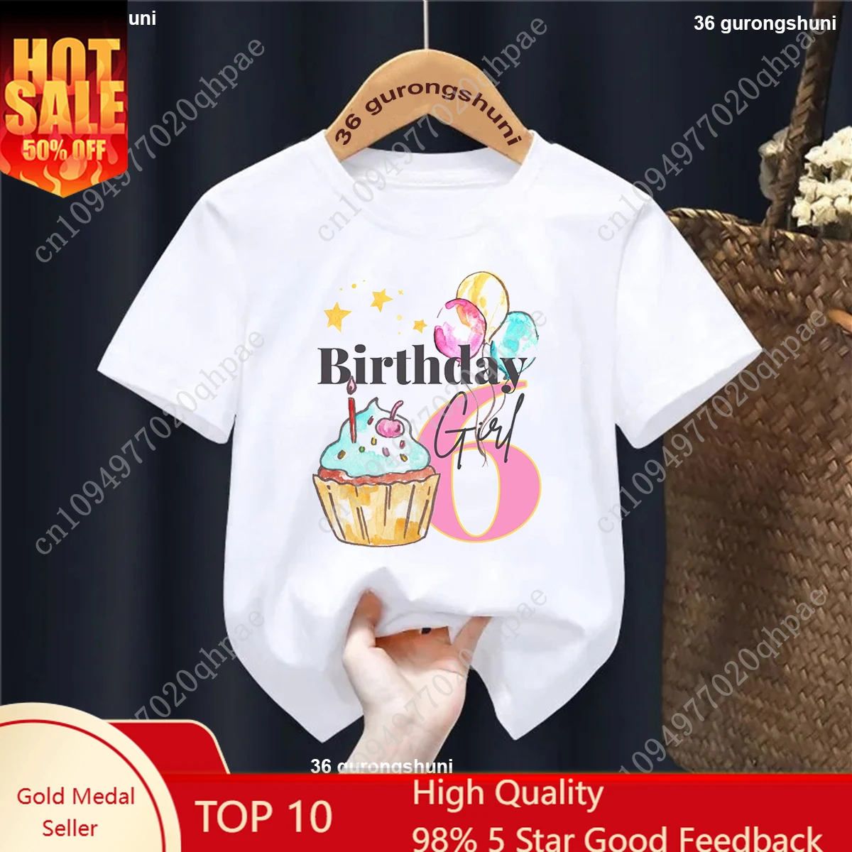 

White 2nd/3rd/4th/5th/6th/8th Birthday Gift Printed T Shirt Girls Cake Balloon Star Kawaii Kids Clothes Birthday Party T-Shirt