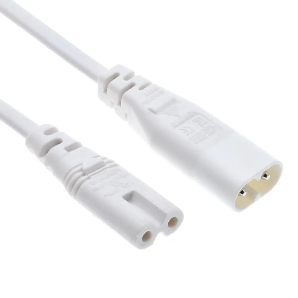 IEC 60320 C8 Plug to C7 Receptacle Male to Female Extension Power Supply Main Adapter Cable White Color