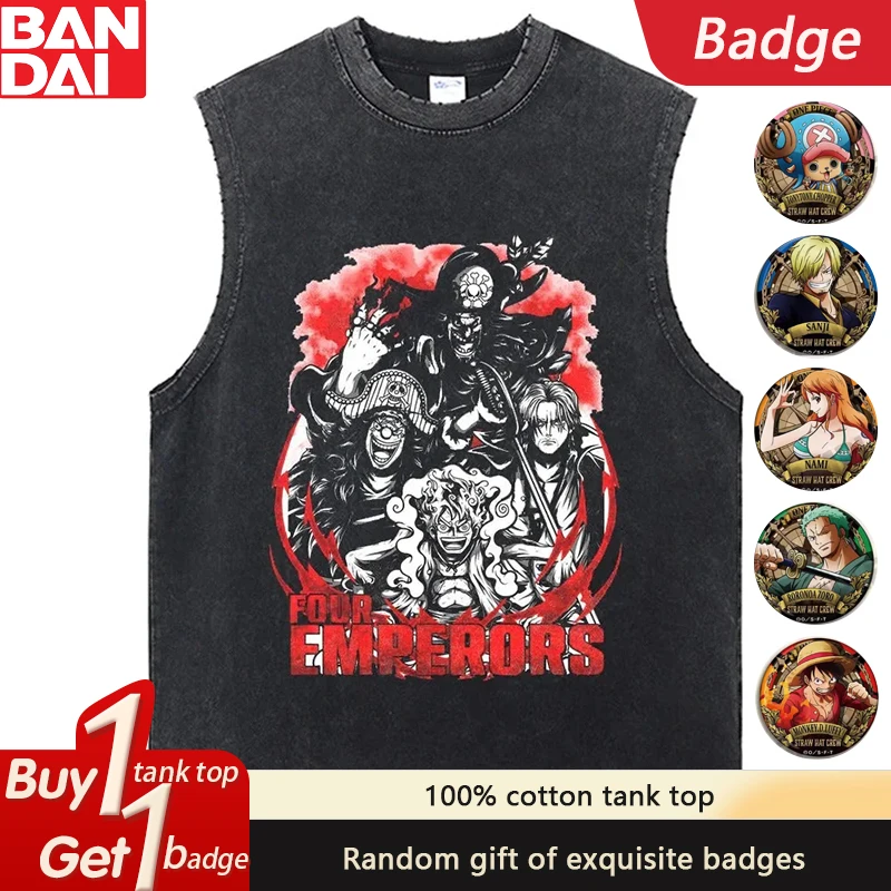 

ONE PIECE Animated Pure Cotton Washed Vest Summer 2025 American Trend Fashion Loose Men's Heavy Duty Old Retro Vest