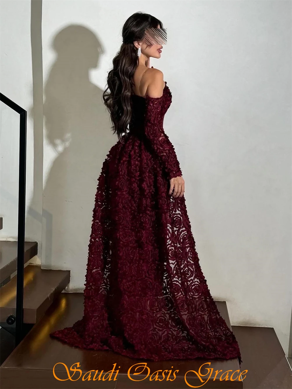 Abito da sera semplice personalizzato in jersey bordeaux Abito da festa sexy a maniche lunghe con scollo a cuore Abiti da ballo con strascico a sirena morbida