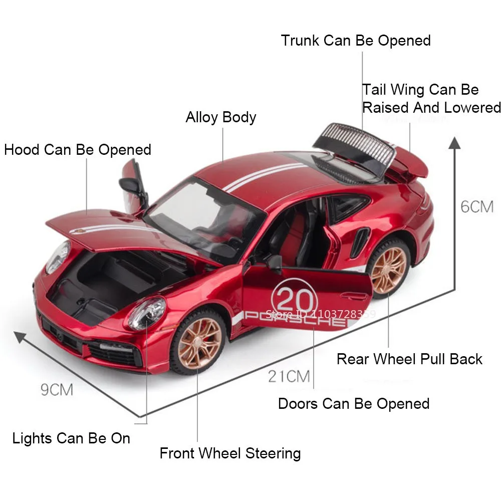 1:24 Cayenne 911 TurboS Model Car Mini Toys Metal Diecast Pull Back Sound Light Door Opened Ornament Toy Vehicles for Boys Gifts