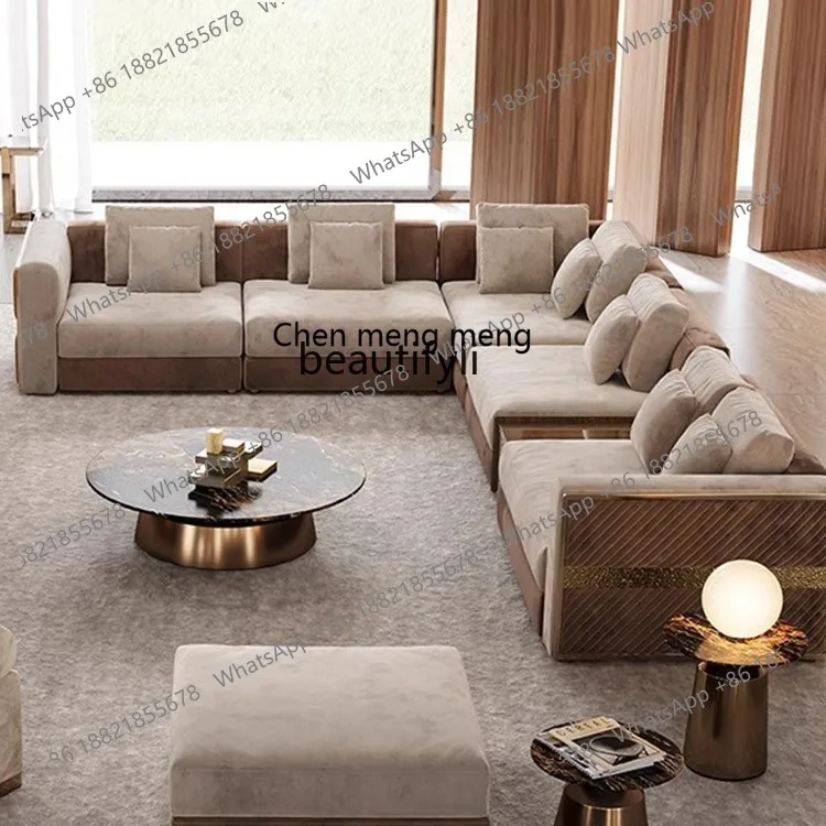 X  Light luxury straight row sofa living room large apartment villa luxury sofa combination