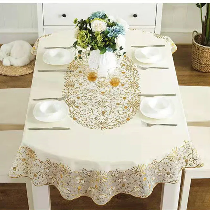 Oval Tablecloth Waterproof PVC Round Table Cloth Anti Scalding Oilproof Wash Free Embroidered Decorative Table Cover